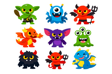 Cute cartoon monsters in a grid layout