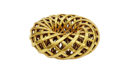 3D Abstract golden torus knot 3d render on transparent background