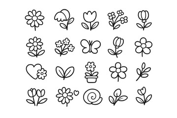 Fototapeta premium Cute Simple Icons of Flowers and Nature Elements