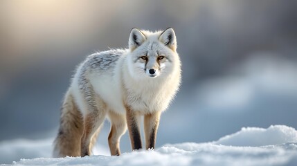 Obraz premium Arctic Fox in Serene Winter Landscape with Soft Natural Lighting on Snowy Terrain for Wildlife Photography