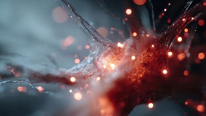 Intricate neural network sparks vibrant connections with glowing energy, showcasing complex biological communication and scientific discovery