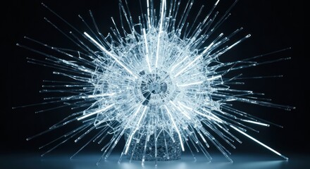 Abstract glowing sphere with radiant lines in a dark space