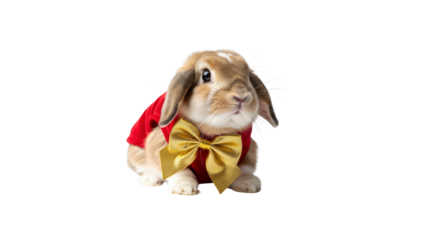 Adorable lop bunny in red jacket with bow tie