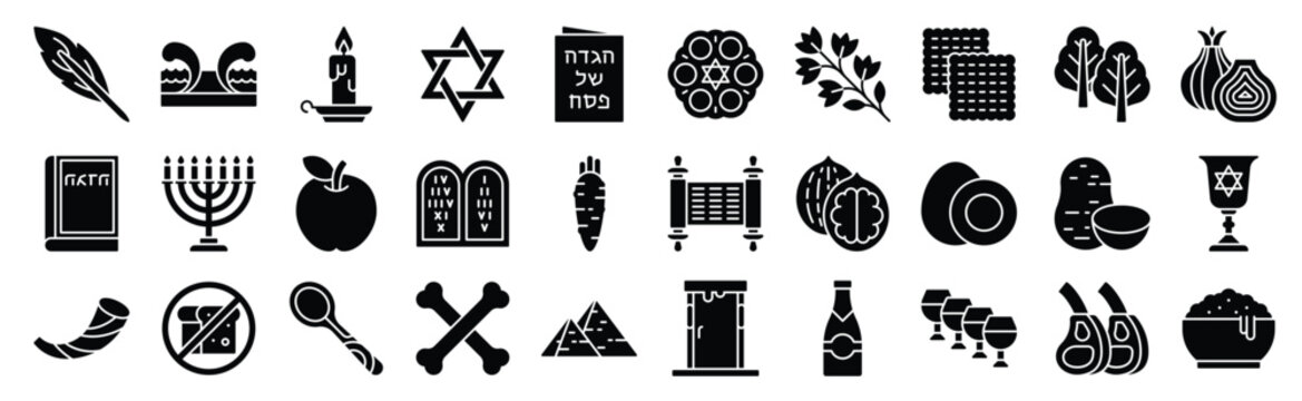  Passover related solid icon set, vector illustration