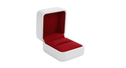 White jewelry box with red velvet interior isolated on transparent background