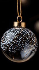 Polka Dot Christmas Ornament Hanging on Dark Pine Branch