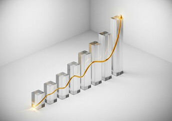 Ascending Success: A striking graph illuminates upward progress, its transparent form enhanced by a glowing golden line, representing the continuous growth and achievement.