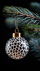 Abstract Dot Christmas Ornament Hanging on Dark Pine Branch