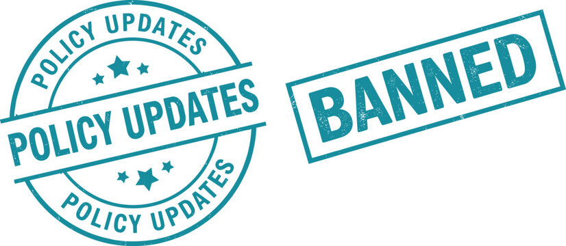 Policy Updates and Banned Stamp Graphics grunge seal  vector illustration icon silhouette
