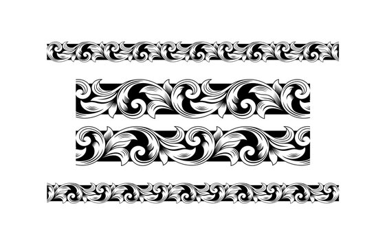 Set of vintage floral border ornaments. line art border decoration. filigree scroll patterns, invitations vector illustration. Traditional floral decorative engraving line art, floral border ornament