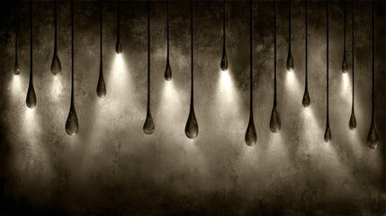 Hanging teardrop lights casting warm beams against a textured wall