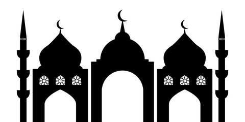 Eid mubarak mosque skyline silhouette vector