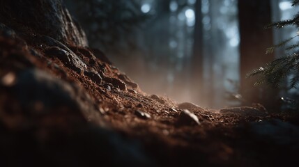 Close-up of Forest Ground with Pine Needles and Tree Roots