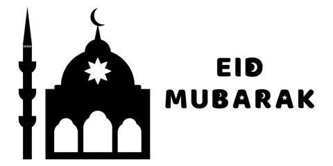 Eid mubarak mosque silhouette greeting vector