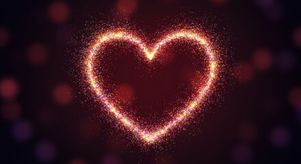 Sparkling heart glowing brightly against a deep red backdrop symbolizing affection and romance.