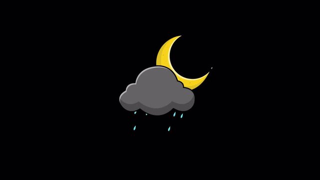 Animated Crescent Moon with Rain Cloud. Night Weather Forecast Concept Video - Transparent