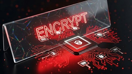 Secure data encryption technology concept with glowing red circuit board