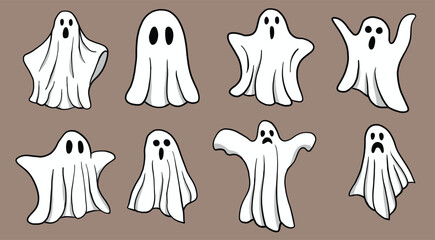 Simplicity halloween ghost freehand drawing flat design collection.