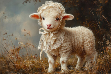 Obraz premium Full-Body View of Lamb in Pastoral Natural Setting