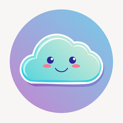 Cute cartoon cloud with a smiling face on a gradient purple and blue background.