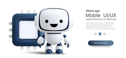 Friendly 3D Robot with Microchip AI Technology Concept