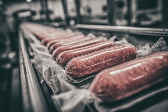 Sausage packaging process at a meat plant showcasing quality production methods and product display