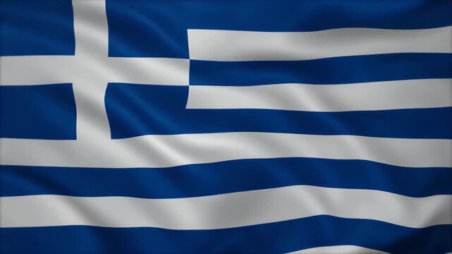 The national flag of Greece with nine horizontal blue and white stripes and a white cross in the upper left corner.