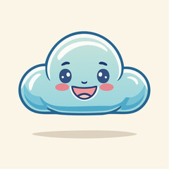 Fototapeta premium Cute cartoon cloud with a happy face and rosy cheeks, floating on a light background.