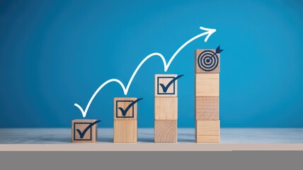 A visual representation of business growth and successful task completion towards a target goal on a