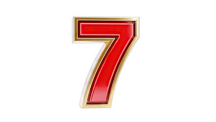 3D Number 7 with red and gold metallic effect on transparent background