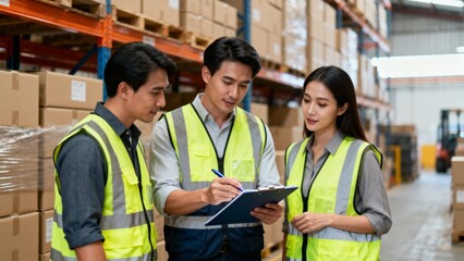 Warehouse workers in safety vests