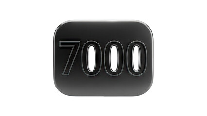 3D Number 7000 with a glossy black finish on transparent background