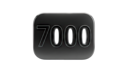 3D Number 7000 with a glossy black finish on transparent background