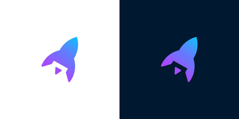 Sleek gradient rocket logo symbolizing rapid progress, innovative growth, and future-forward concepts, ideal for modern tech startups and dynamic business ventures seeking elevation