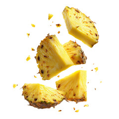 Pineapple Slices Falling isolated on a transparent background