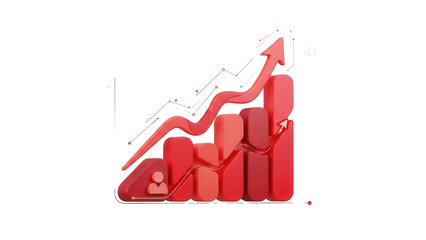 Abstract 3D red CRM chart icon representing sales performance metrics and client acquisition strategy on a secure digital interface.isolated on white background1