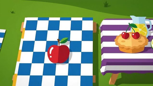 A delightful picnic spread with checkered blankets and delicious treats.