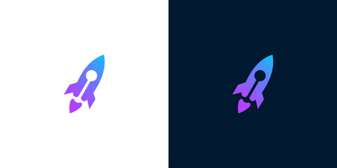 🚀 Minimalist rocket ship illustration in vibrant gradient, symbolizing innovation and exploration on white and dark backgrounds