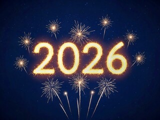 2026 New Year Celebration with Golden Fireworks in Night Sky