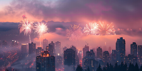 Obraz premium Dusk City Fireworks