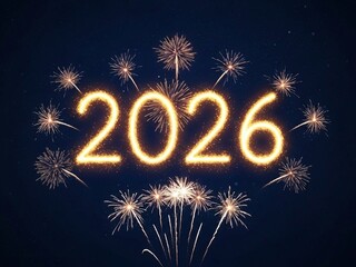 2026 New Year Celebration with Golden Fireworks in Night Sky