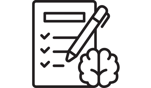 List with pen and brain outline perfect for planning on transparent background silhouette