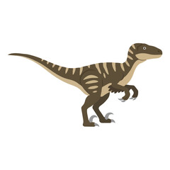 Striped Velociraptor dinosaur icon showing sharp claws and a long tail in a dynamic standing pose