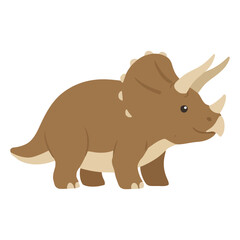 Fototapeta premium Cute triceratops dinosaur icon featuring three horns and a large frill in a flat style