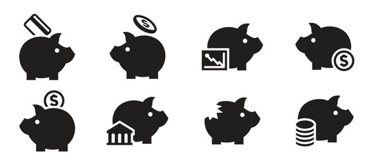 Fototapeta premium piggy bank icons black on a white background