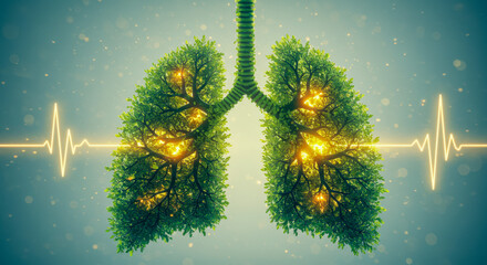 Conceptual illustration of healthy lungs depicted as green trees, symbolizing vitality.