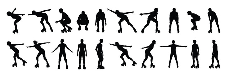 Obraz premium rollerblading silhouettes diverse poses collection roller