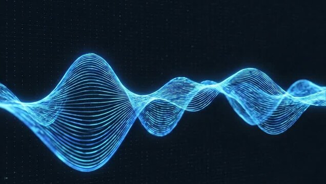 Abstract blue wave pattern on dark background.