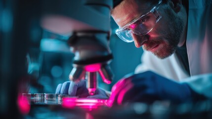 Engineer examines microstructure of wearresistant alloy under microscope in hightech lab environment.