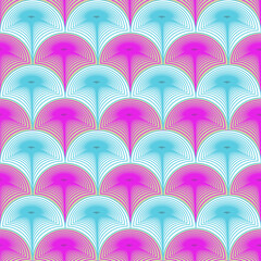  Decorative golden-brown pattern with arched rainbow scales, dotted borders, and central abstract leaf motifs in warm earthy tones.